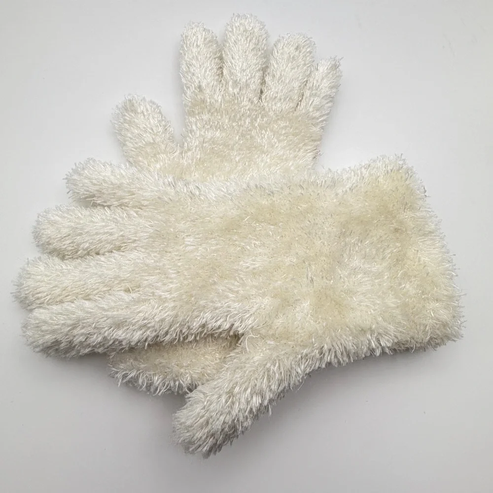 Women’s Plush Faux Fur Gloves Cream‎ Ivory Cozy Winter Cold Weather